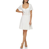 DKNY Women's Sweetheart Neckline Scuba Crepe Cap Sleeve Dress, Ivory